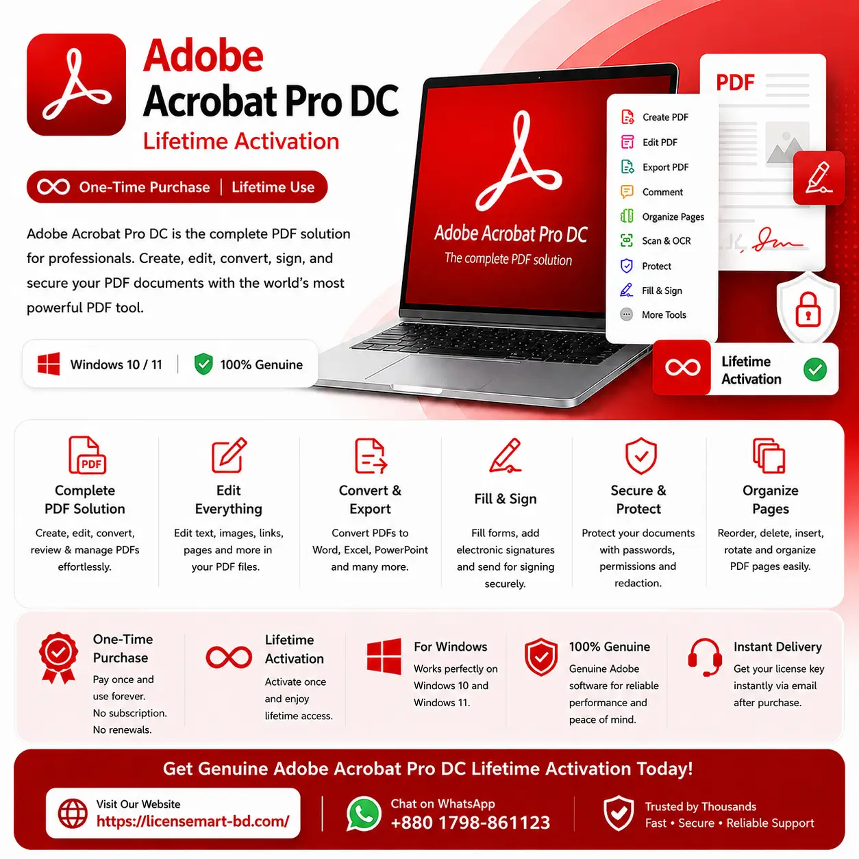 Adobe Acrobat Pro DC Perpetual License | Lifetime Activation | 1 PC | Windows 10/11