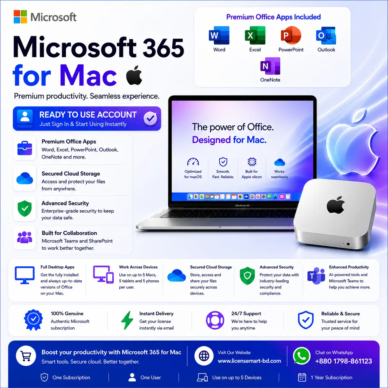 Microsoft 365 for Mac | Ready-to-Use Account | Premium Office Apps | MacOS Compatible
