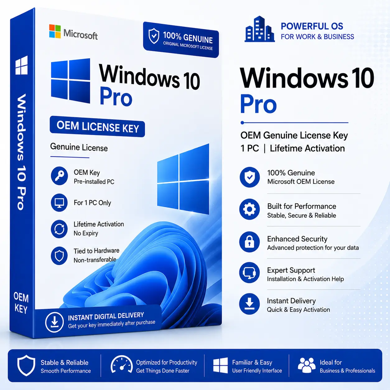 Windows 10 Pro OEM Genuine License Key | 1 PC | Lifetime Activation