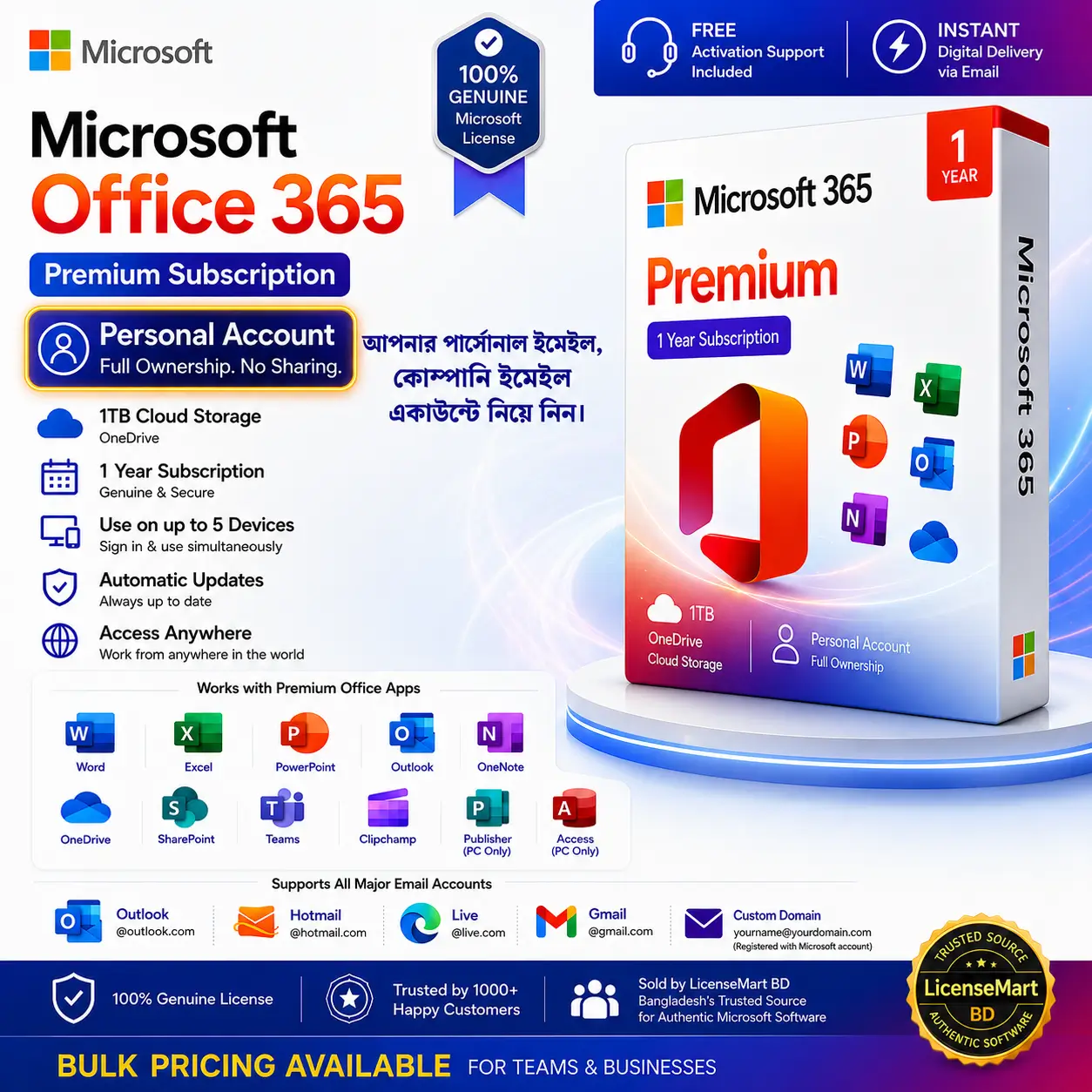 Microsoft Office 365 Premium Subscription – Personal Account | 1TB Cloud Storage | 1 Year 