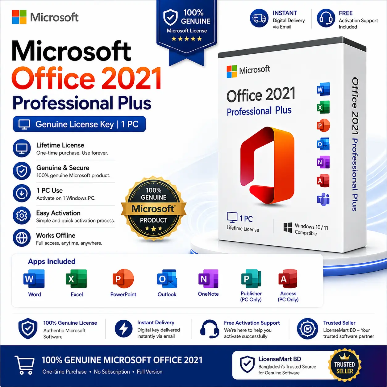 Microsoft Office 2021 Professional Plus | Genuine License Key | 1 PC | Lifetime Activation