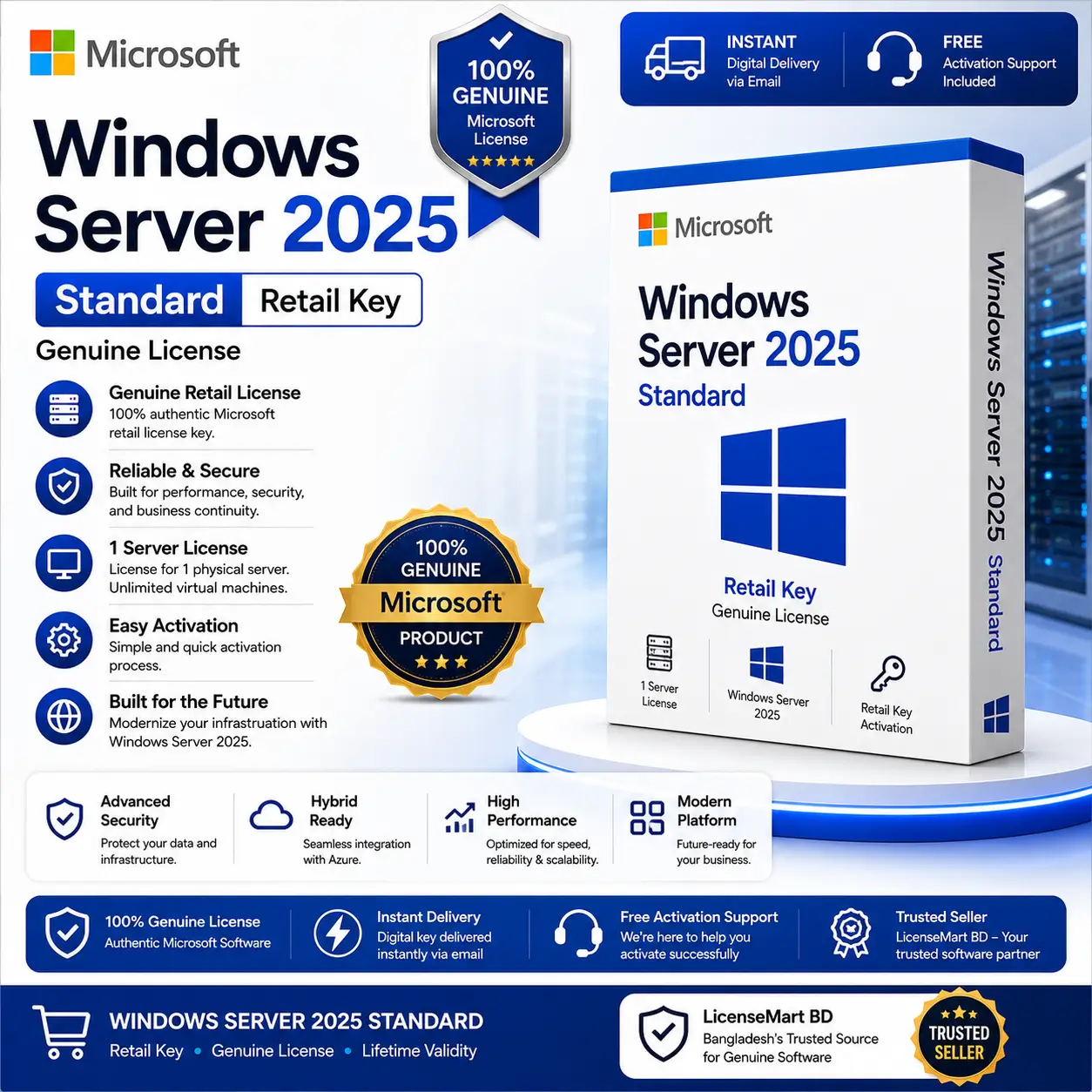 Windows Server 2025 Standard Edition| Genuine Retail Key | Lifetime Activation | Official Microsoft License
