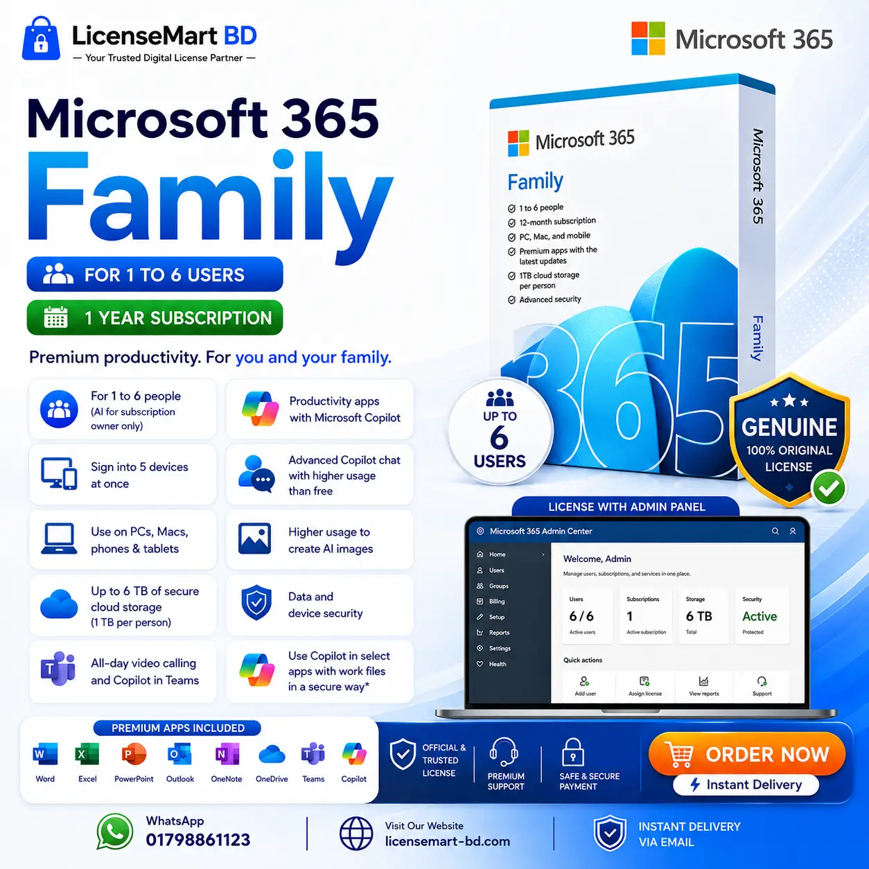 Microsoft 365 Family | 1 Year Subscription | Up to 6 Users | 6 TB OneDrive | Premium Apps
