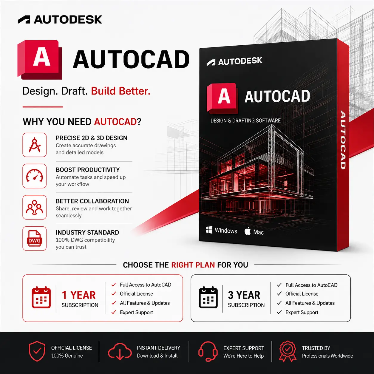 Autodesk AutoCAD Official Subscription | 1-Year & 3-Year