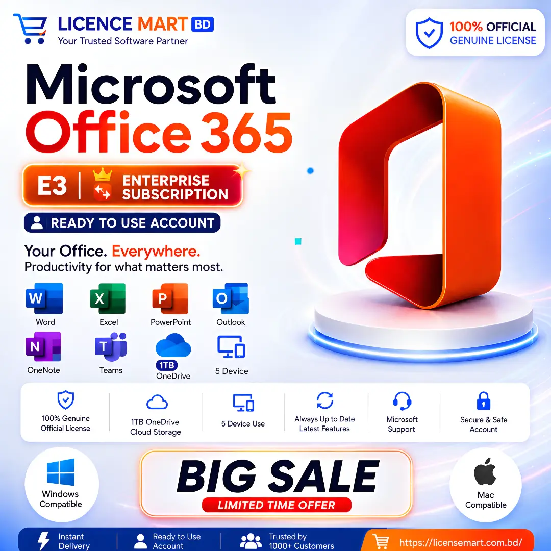 Microsoft 365 E3 Enterprise Subscription | 1TB Cloud | 5 Devices